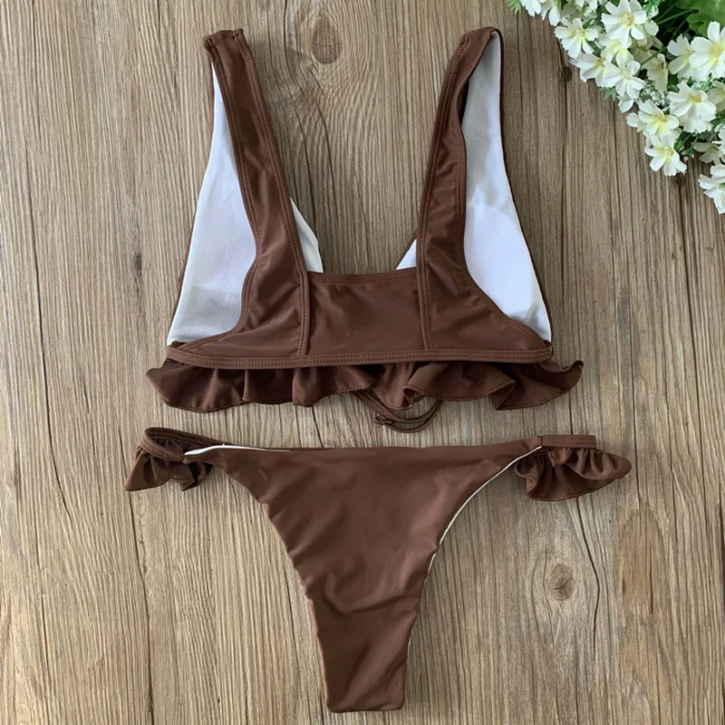 

Solid Bikini Set Bandage Swimsuit Women 2 Pieces Swimwear Sexy Triangle Bikini Push Up Bathing Suit Women Beach Wear