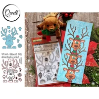 qwell deer head foot bell metal cutting dies match clear stamps happy holiday words diy craft paper card making die cut 2020
