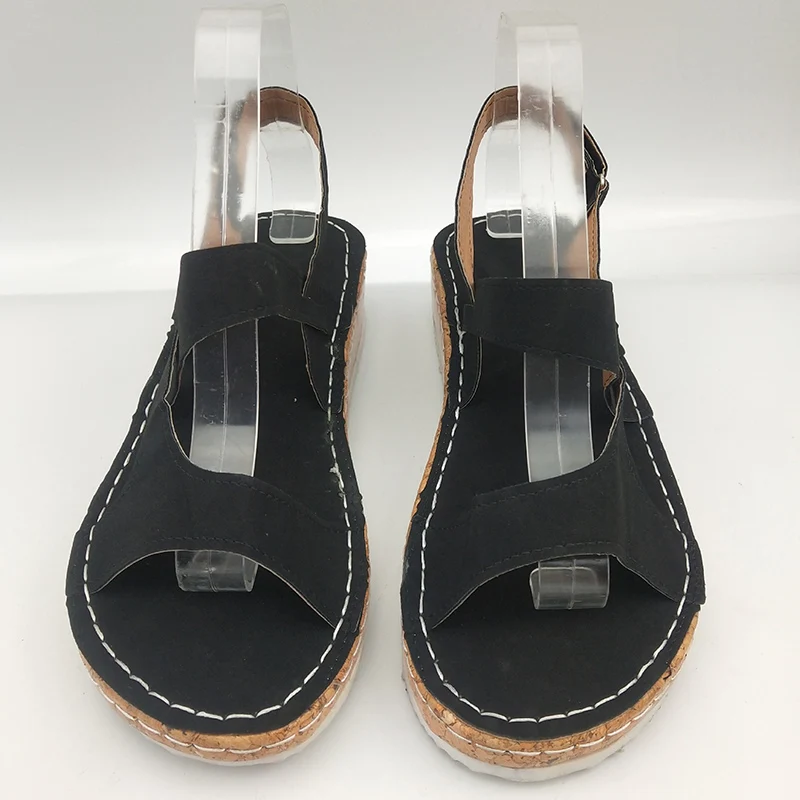 Женские босоножки 2020 Женская однотонная повседневная обувь на застежке липучке