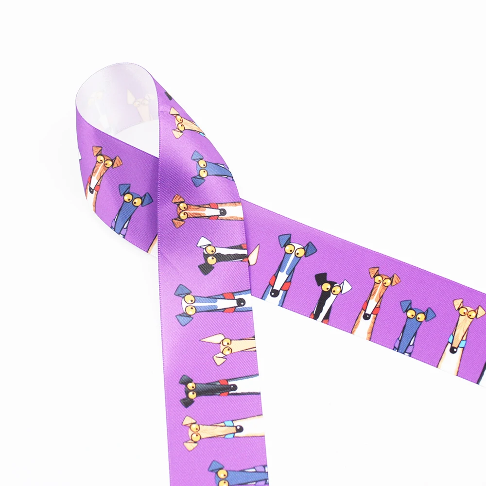 

Greyhound Dog Ribbon for Belts, Key Fobs, Pet Collars, Pet Leashes, Gift Wrap, Printed on 1-1/2" Purple Satin