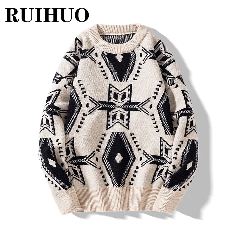 

RUIHUO вязаный свитер Мужская одежда хип-хоп Уличная одежда Pulover мужской свитер Pull винтажный 3XL 2021 осень зима новое поступление