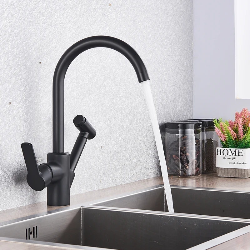 Черный кухонный кран с одной ручкой 360 Roratation и смеситель для кухонной раковины