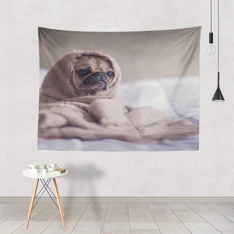 Cute And Interesting Tapestry White Dog Leaves Heart Animal Wall Hanging Home Dormitory Decoration 130*150Cm Polyester Yoga Mat | Дом и сад