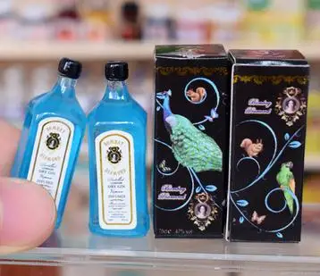 wine bottle with box Классический 1/12 кукольный домик миниатюрные бутылки для виски вина ролевые игры Дом Кухня Еда для куклы напиток аксессуары - Цвет: wine bottle with box