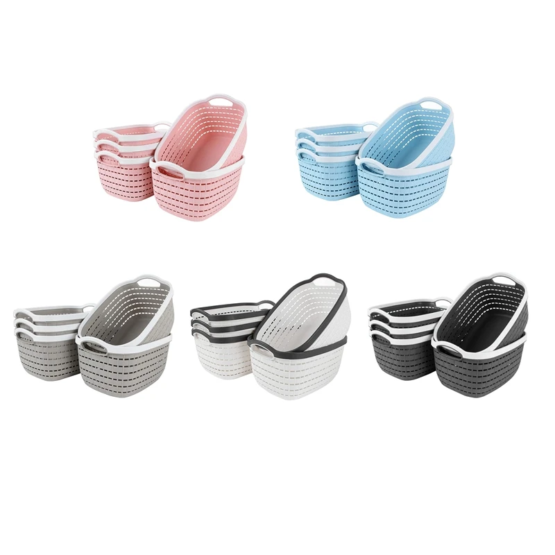 

5 Pack Portable Plastic Curved Weave Kitchen Refrigerator Basket Bathroom Desktop Storage Boxes For Cabinet