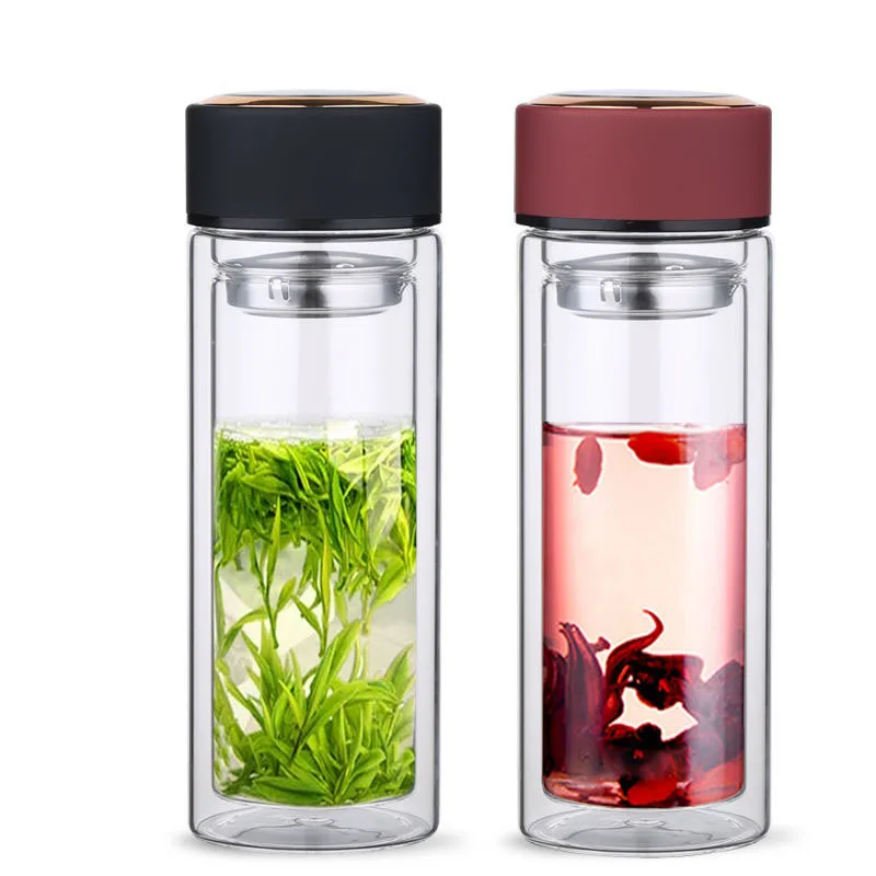 Двойная Изолированная и антиобжигающая стеклянная Питьевая чашка 300 мл для