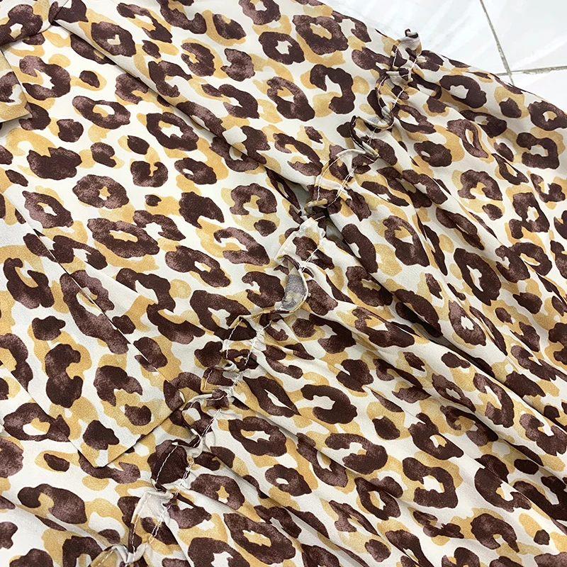 

VERDEJULIAY Leopard Print Stitching A-Line Dresses Women Elegant Halter 2020 Spring European Fashion Ruffles Sashes Midi Dress