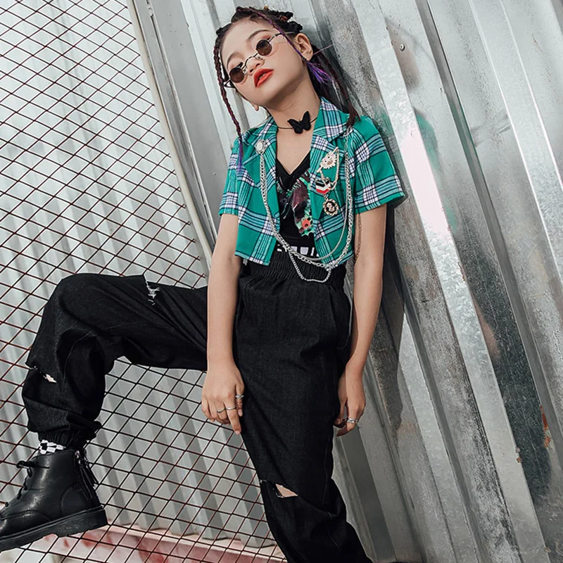 

Green Cheerleader Uniform Teen Girls Clothing Stage Costume Jazz Dancer Outfit Designer Clothes Hip Hop Dancing Costume DL7758