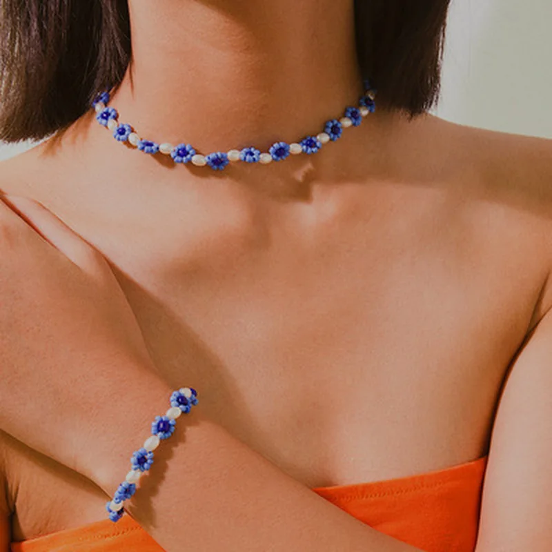 

High Quality Necklace Simple Necklaces Smiley Women Chain Ladies Beads Pendant Girls Jewelry Colorful Trendy Korean Collares