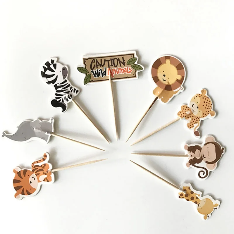 24 шт./лот J · ngle Cupcake Topper животные игрушки для тортов Мультяшные вставки кексов