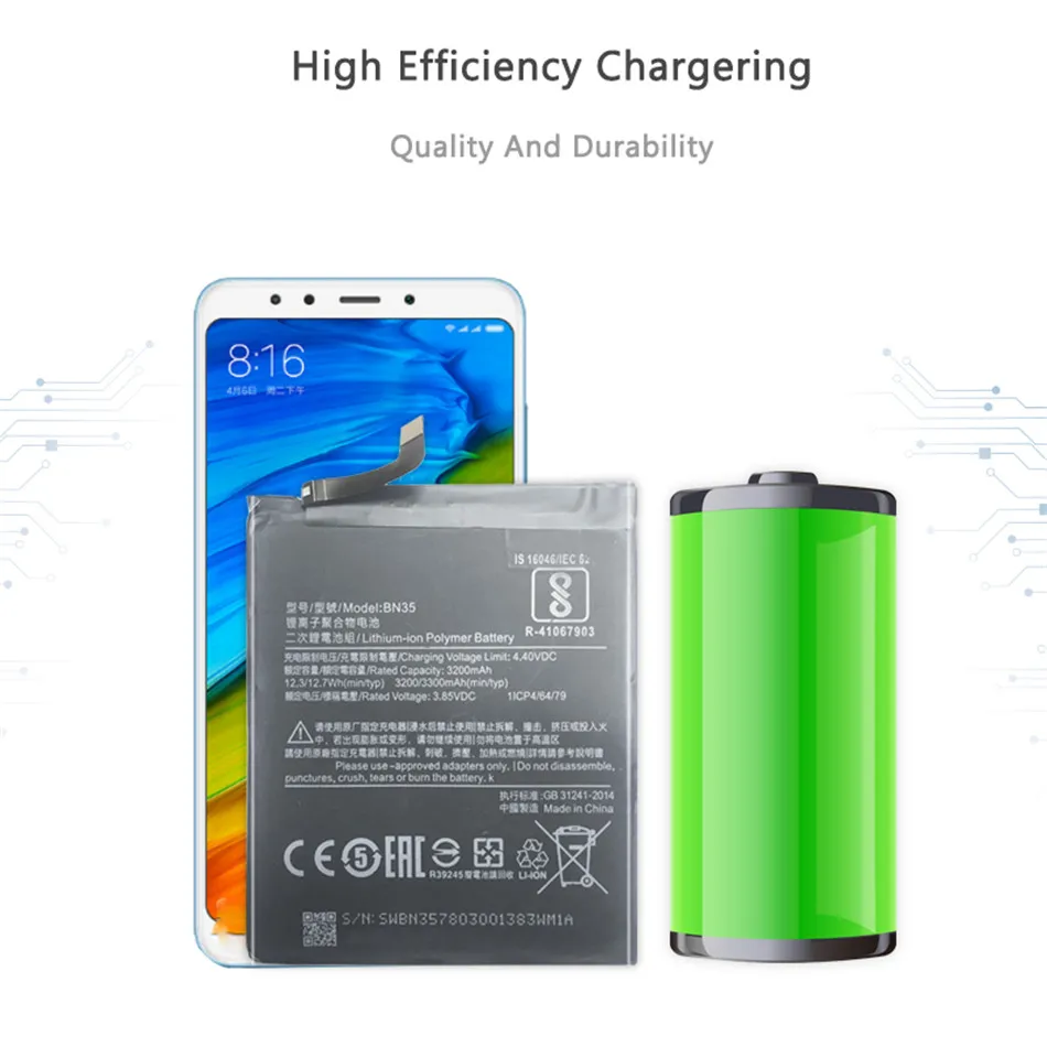 

BN35 Mobile Phone Battery for Xiaomi Redmi 5 Redmi5 5.7" Battery BN35 3300mAh