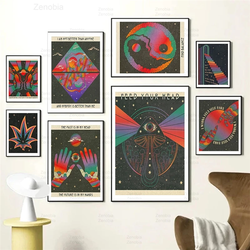 Психоделический гриб Таро карточка Бохо винтажная настенная Картина на холсте