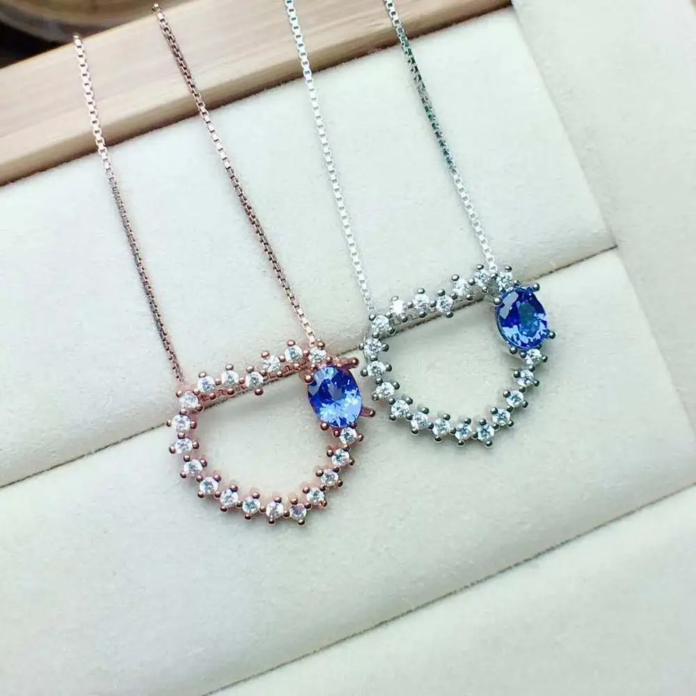 Ожерелье из танзанита натурального Подвеска однотонные S925 стерлингового