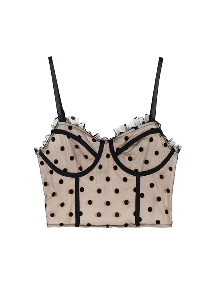 

Cute Vintage Bustier Top Women Summer Polka Dot Cami Crop Tank Top Sexy White Camis Top 2020