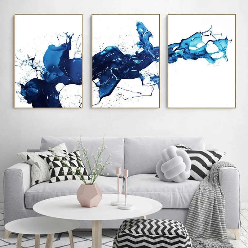 

Abstract Watercolor Blue Splash Ink Canvas Art Painting Prints Fashion Decorative Wall Posters for Living Room Office Home Decor