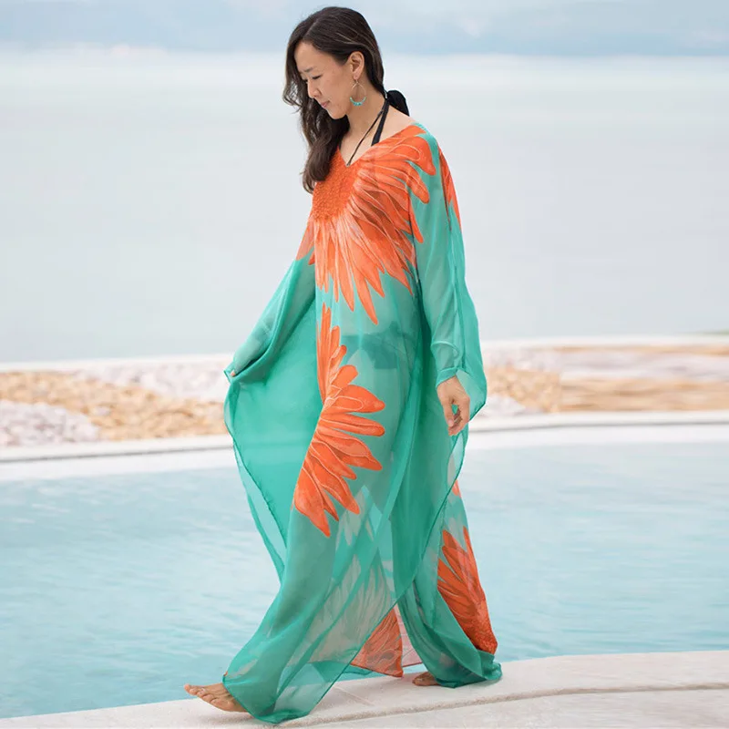 Накидка на бикини женское пляжное платье купальник шифон размера плюс купальный