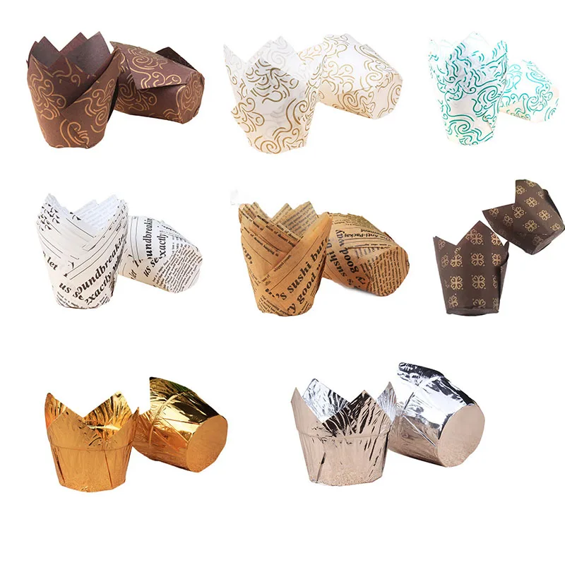 Новинка 50 шт./компл. одноразовые тюльпаны цветок шоколадный кекс обертка для