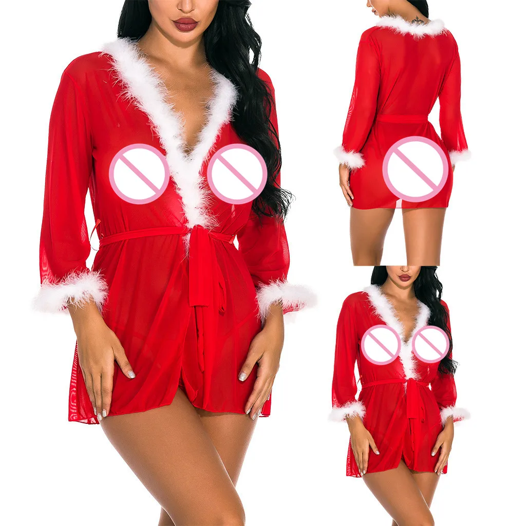 

Christmas Nightwear Women Sexy Sleepwear Fashion Lace Muslin Lace Up Underwear Langerie Para Mulheres 2019 New Hot Sale 1e