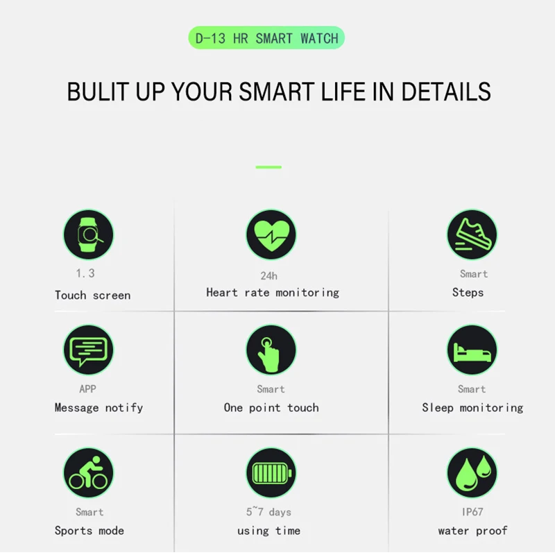 Смарт-часы с Bluetooth, браслет для мужчин и женщин, фитнес-трекер D13, водонепроницаемые часы для Android, Apple Phone