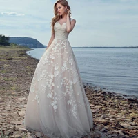 boho light champagne wedding dress for bride floor length bridal gown a line illusion back exquisite applique custom vestidos