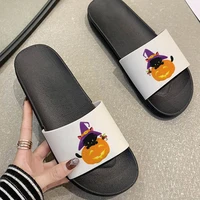 2021 shoes for woman summer newest fashion vouge falloween pumpkin black cat pattern beach sandals high quality printing slipper
