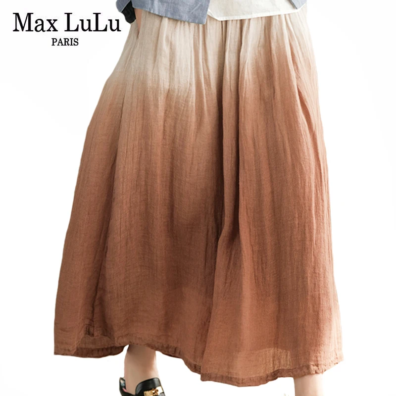 

Max LuLu Spring Design 2021 Girls Elegant Gradient Skirt Women Cotton Linen Long Skirts Female Vintage Casual Clothes Plus Size