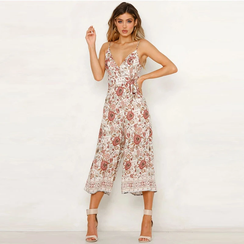 Женский комбинезон подходит для лета богемный стиль без рукавов на бретельках