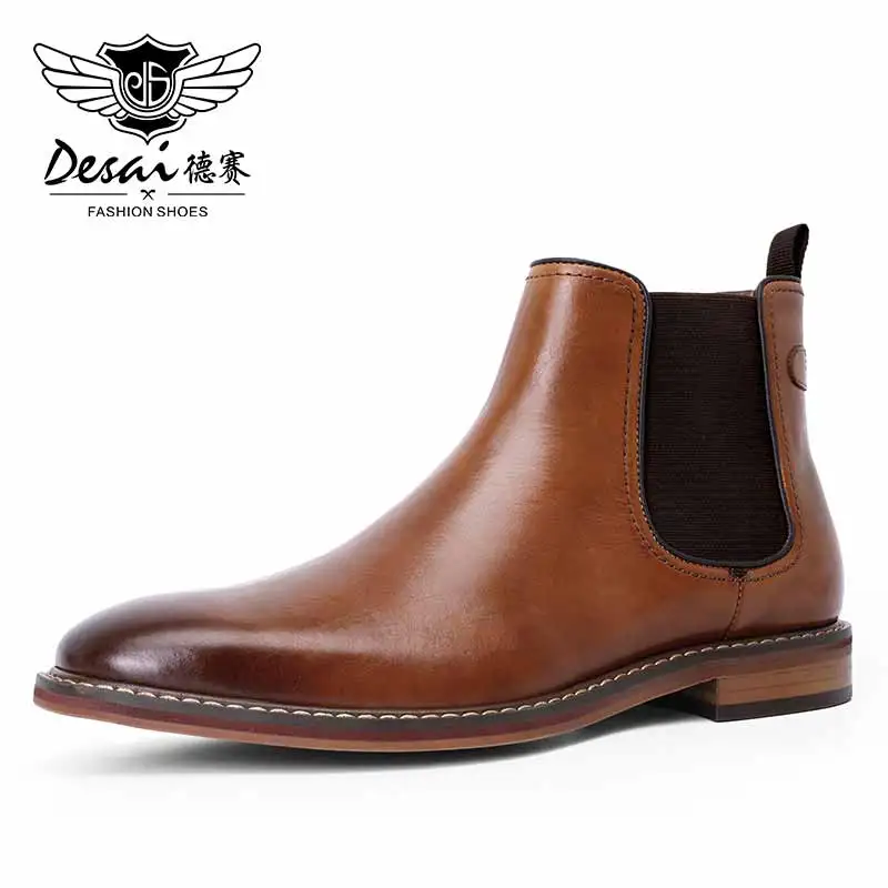 Desai Brand Men s Chelsea Boots Work shoes Genuine Cow Leather Handmade Boot Shoes For Formal Dress Wedding Business Party New