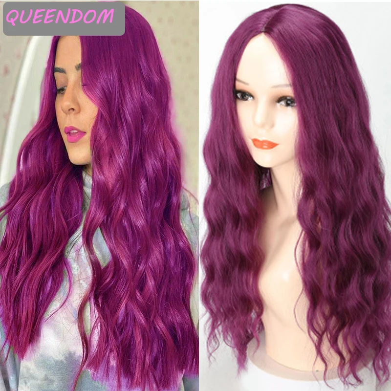 

Purple Long Wavy Wigs for Women 20inch Ombre Synthetic Body Wave Wig Natural Hair Wig Heat Resistant Middle Part Cute Lolita Wig