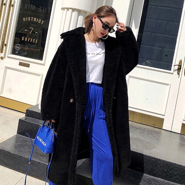 Long Black Женское пальто из искусственного меха, коллекция года, повседневная меховая куртка большого размера, толстая теплая куртка, длинное пальто из искусственного меха, зимнее пальто для женщин, casaco feminino - Цвет: Long Black