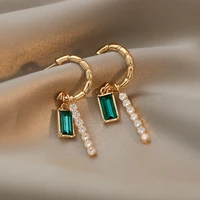 2021 new retro style square green zircon pendant c shaped earrings fashion accessories christmas party jewelry for woman