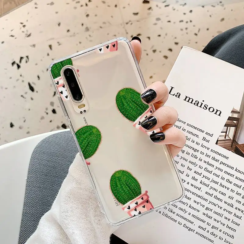 

Cute plant cortoon cactus Phone Case Transparent for Samsung A71 S9 10 20 HUAWEI p30 40 honor 10i 8x xiaomi note 8 Pro 10t 11