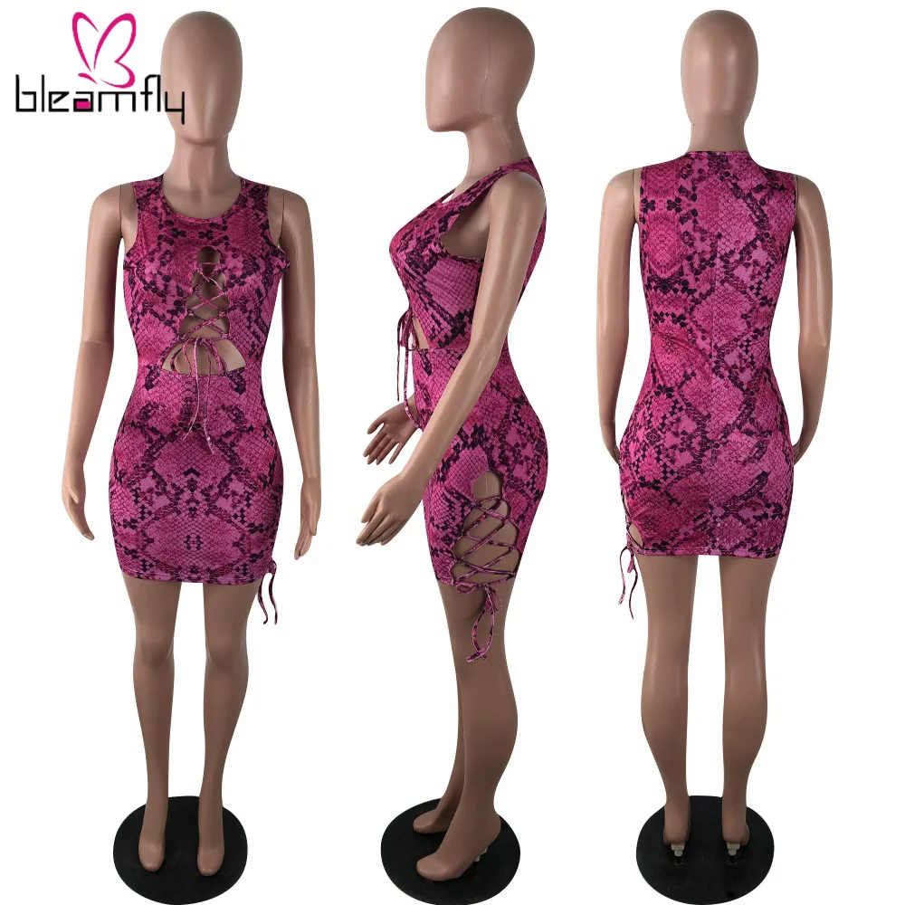 2019 женское летнее платье со шнуровкой с вырезами сексуальное без рукавов бодикон