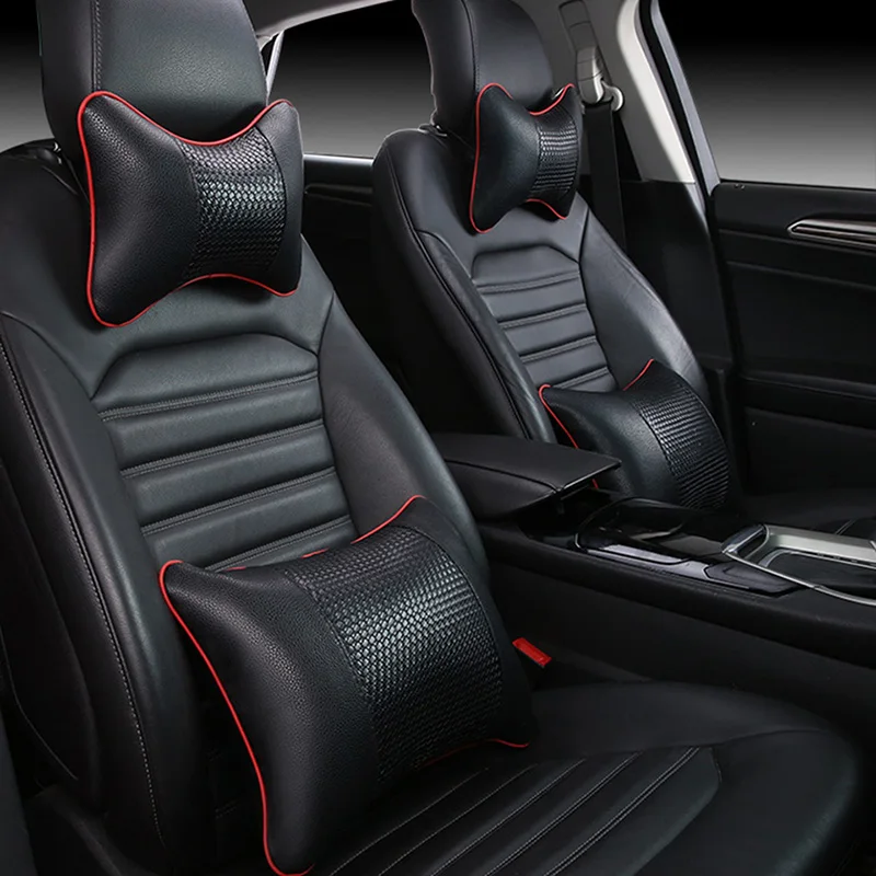 

4 шт., Автомобильная подушка-подголовник из кожи и хлопка