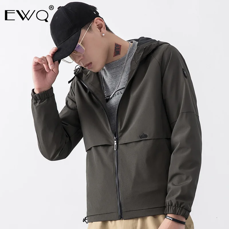 EWQ/Мужская одежда куртка Весна 2020 одноцветное с капюшоном Свободное пальто