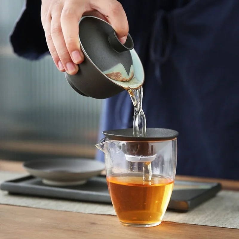 Черная керамическая крышка искусственная Керамическая ручная чаша чайная для