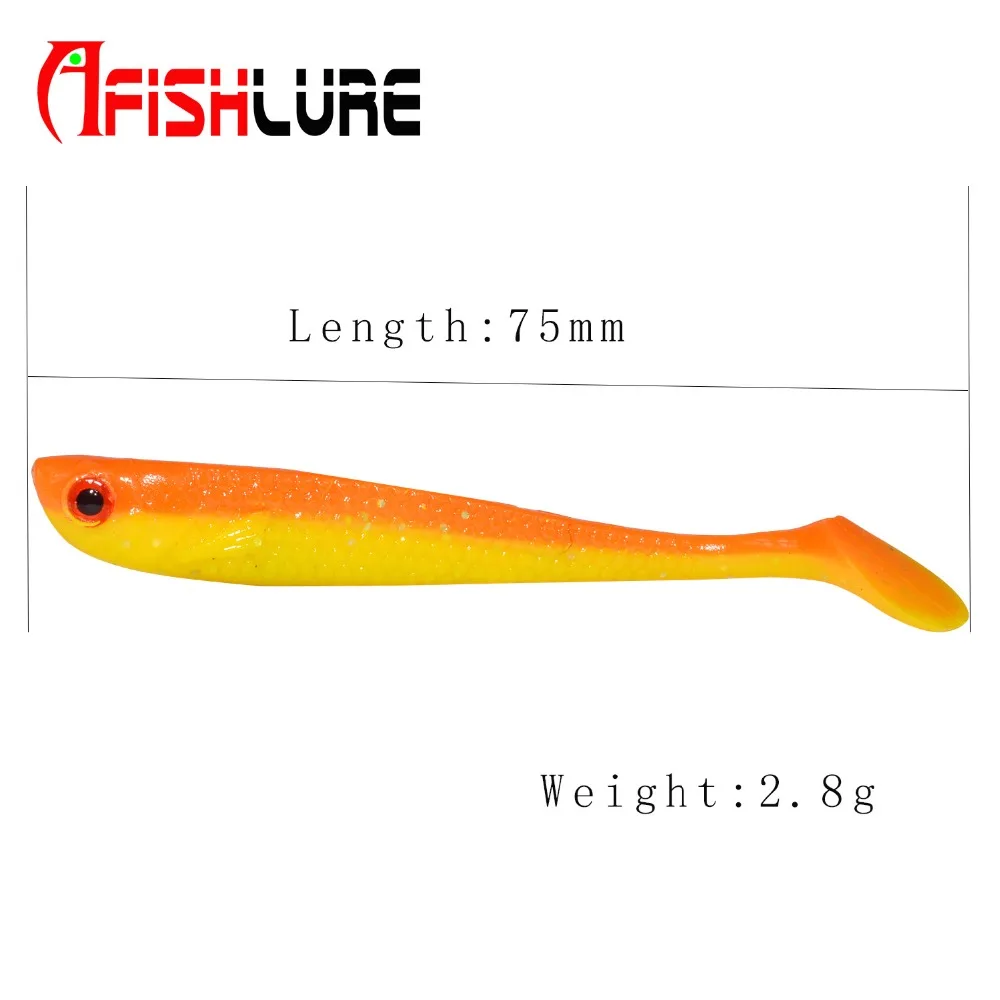Afishlure Мягкая приманка для рыбы 75 мм 2 8 г рыбной ловли T Shad силиконовые плавающие