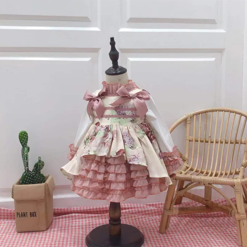 2 шт. детское платье с длинным рукавом и цветочным принтом | Детская одежда обувь