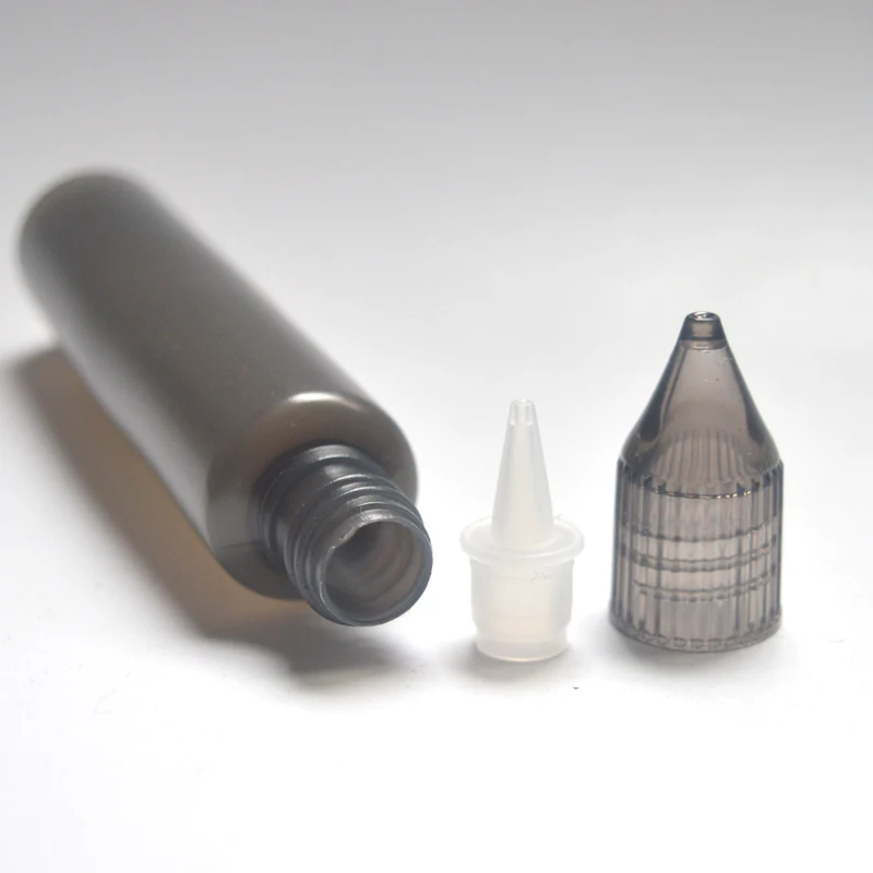 Черная пластиковая бутылка капельница 30 мл с цветной крышкой и длинной пустой