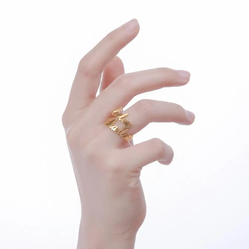 Lateefah New Custom Two-Name Rings for Women Adjustable Custom Engrave Monogram Ring Personalize Engagement Stainless Rings