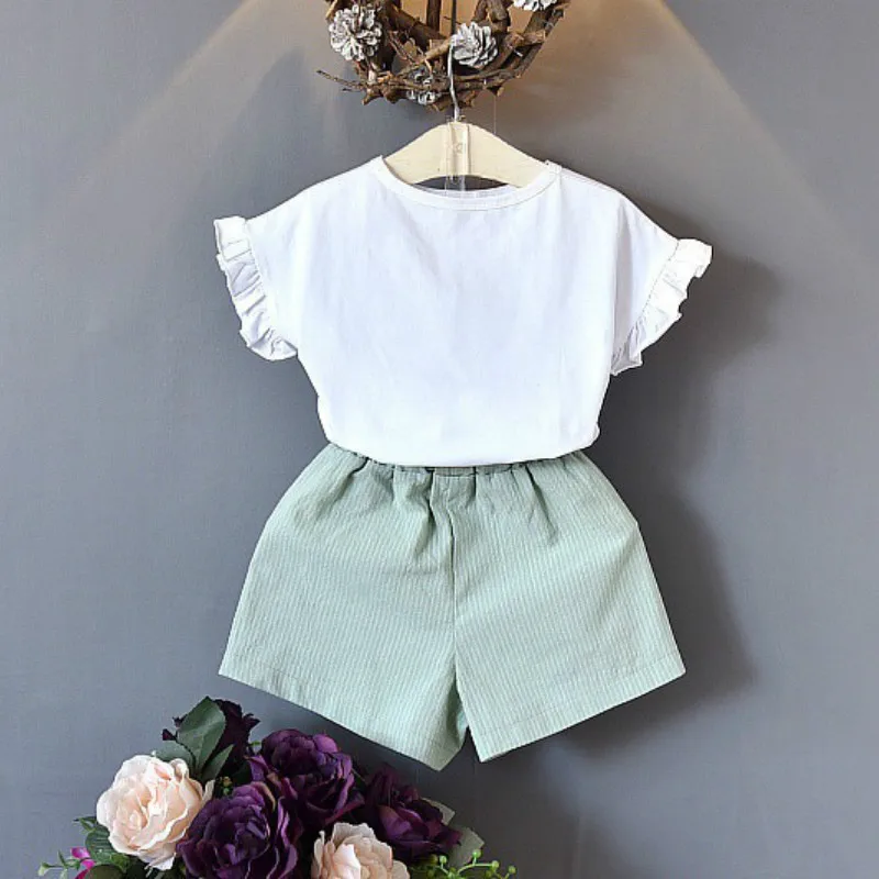 Комплекты одежды для девочек летняя детская футболка с цветочным принтом и