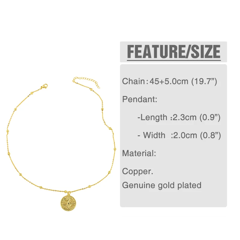 Цепочка с золотыми бусинами кругого диска ожерелье солнце Для женщин