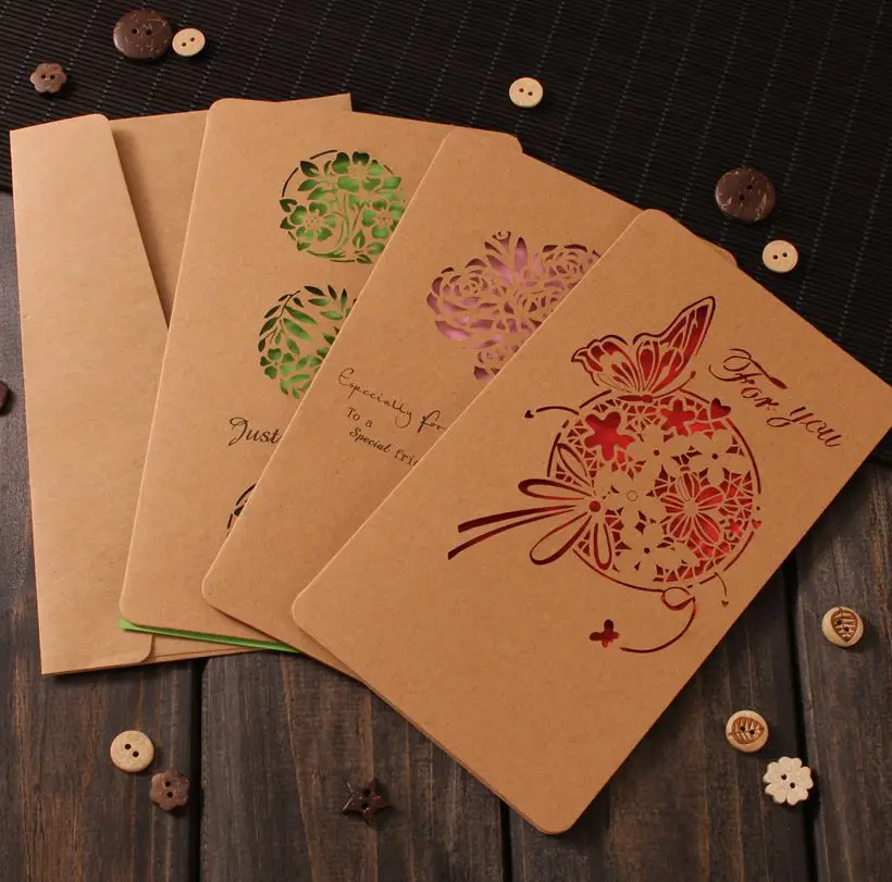 Поздравительная открытка в стиле ретро с вырезами из крафт-бумаги оригинальная