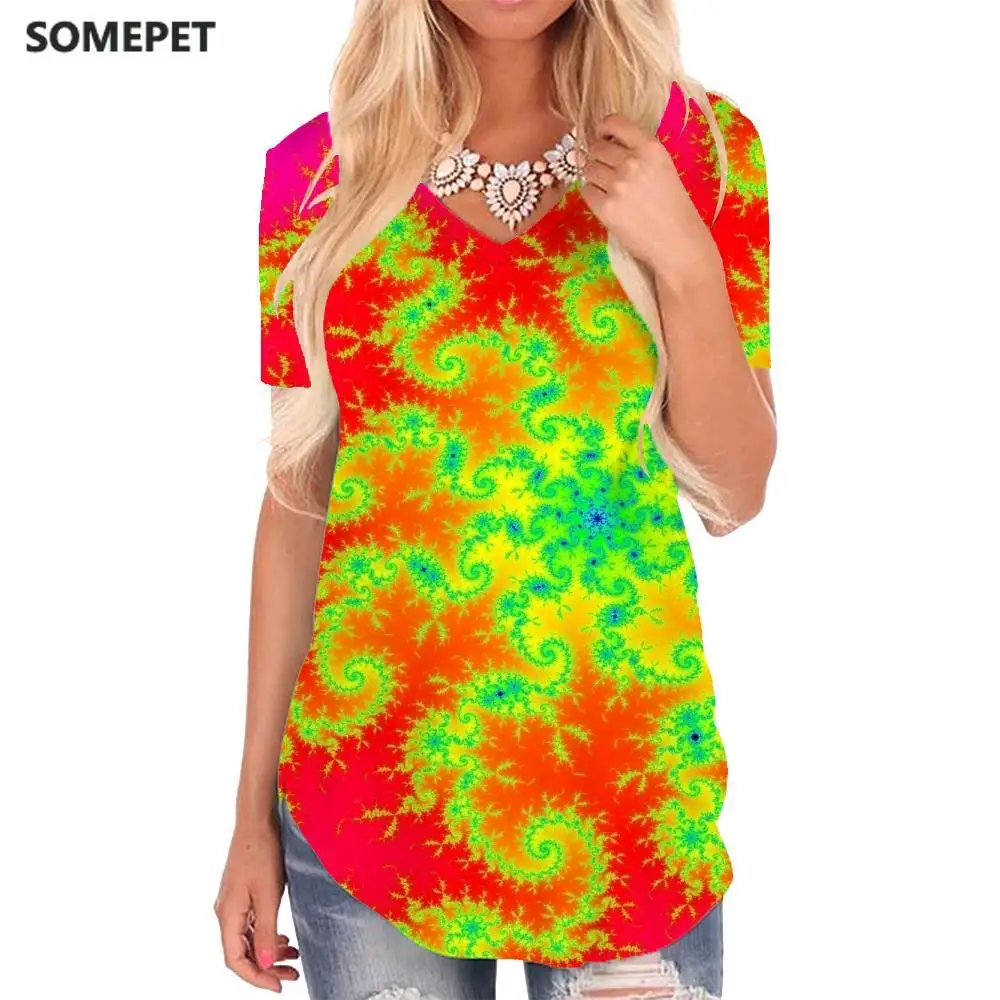 

Футболка женская с абстрактным принтом, V-образным вырезом