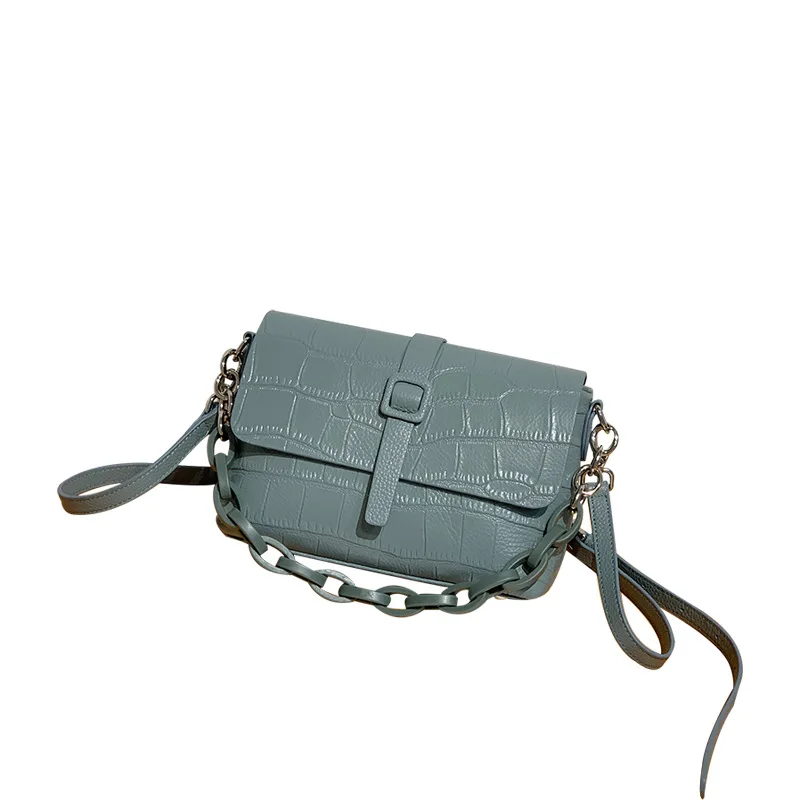 

Genuine leather handbags 2021 new trendy fashion chain crocodile pattern messenger one-shoulder small square bag