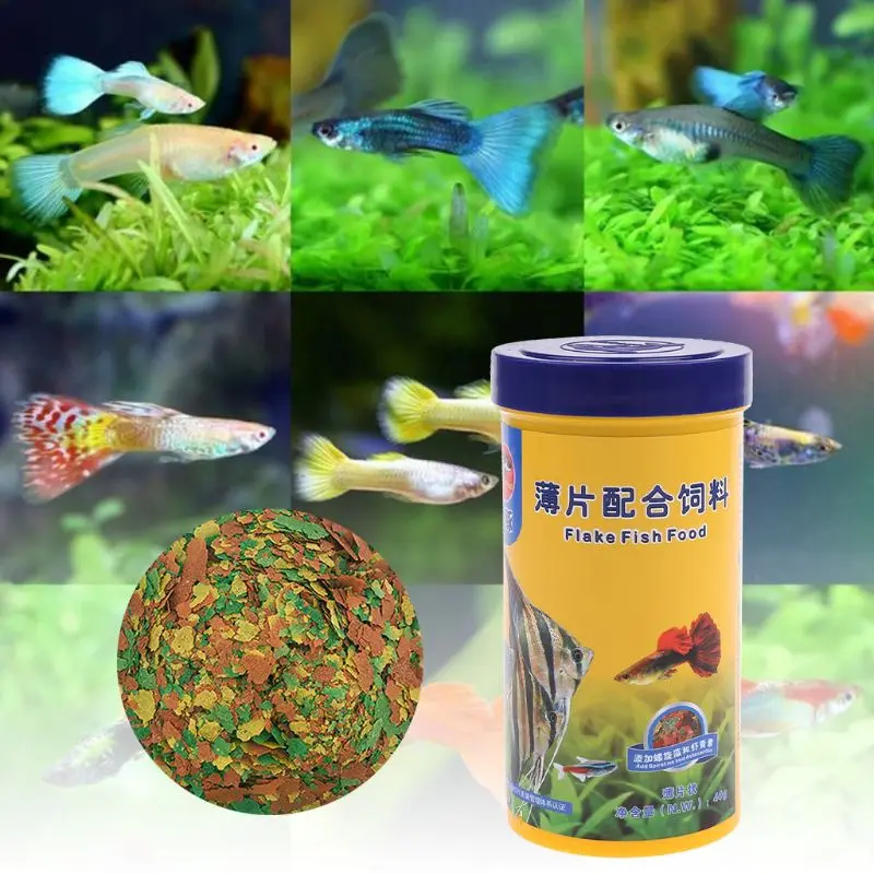 

Ornamental Fish Food Goldfish Guppies Small Medium Tropical Fishes Flakes Feed