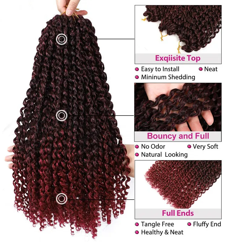 18 дюймов волна воды страсть крученые волосы синтетический вязание крючком косы