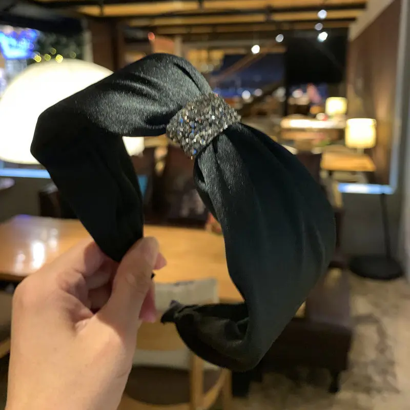 

Simple Solid Cross Wide Stretch Hairband Womens Crystal Wedding Party Elegant Hair Hoop Headdress Temperament Hair Accessories