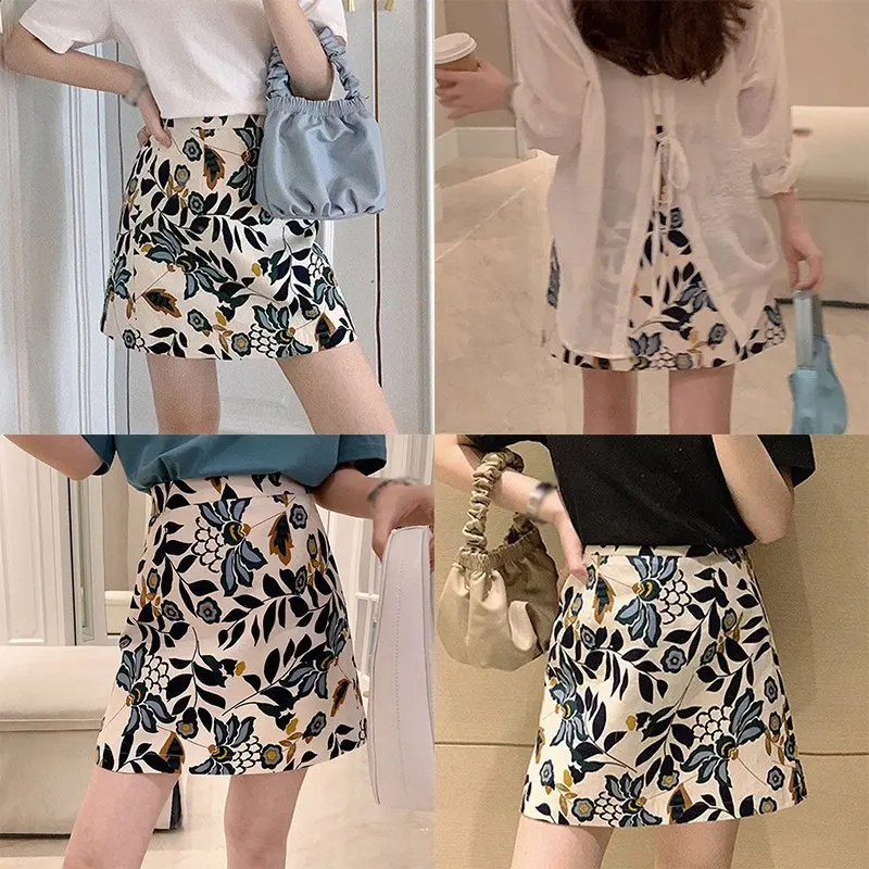 

2021 Fashion Summer New Style Women Skirt Korean Style High Waist Print Short Skirt Female Casual Skirt