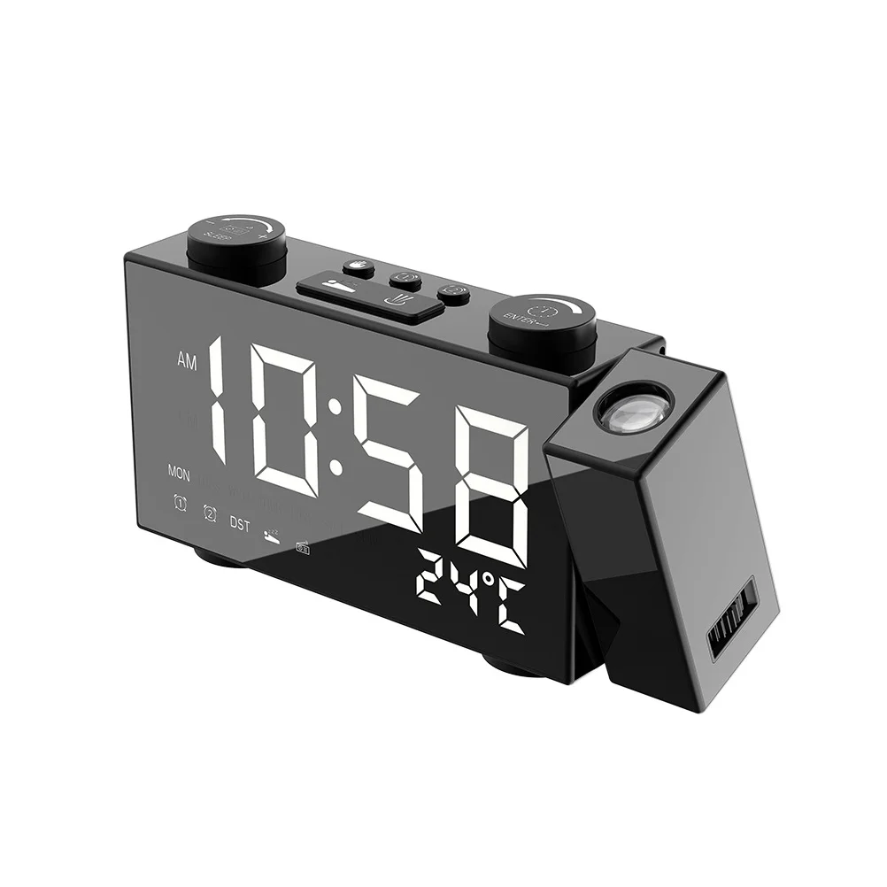 

1pc LED Display Alarm Clock Table Radio Clock Screen Projection Clock (Black)